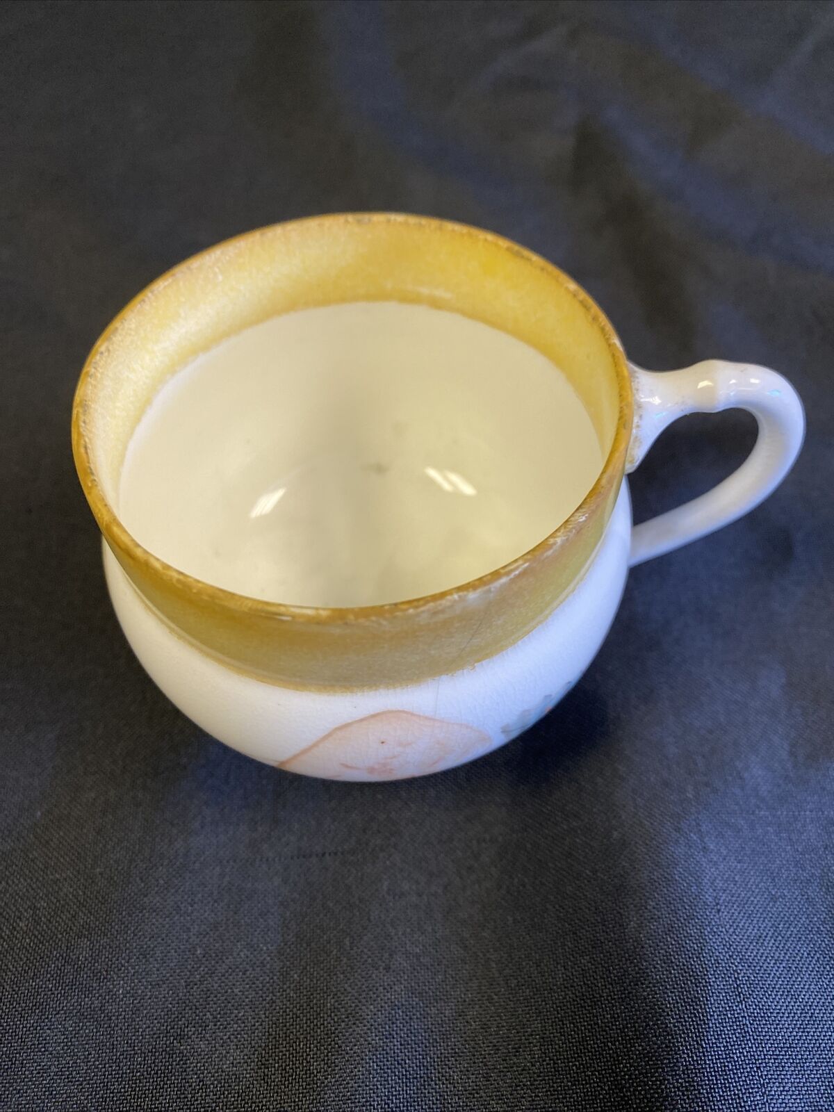 Antique Coalport cup with yellow rim and chinese fan design very unusual - (7716