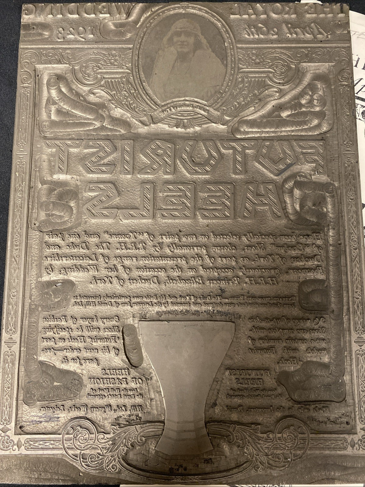 Metal Printers Plate April 26th 1923 Royal Wedding Futurist Heels - (1684)