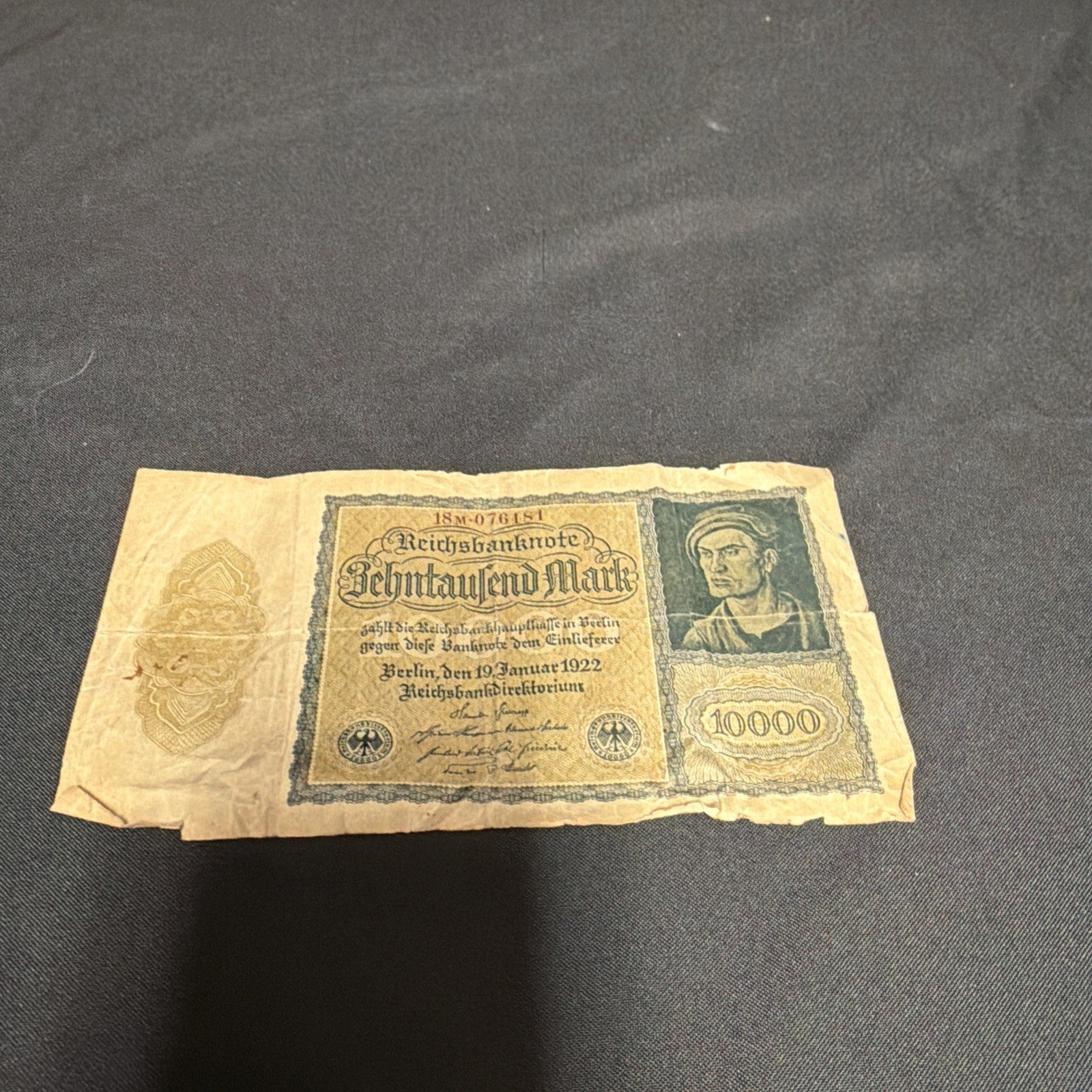 Bank Note Antique 10000 Zehntausend Mark Berlin 1922 German Banknote - (2354)