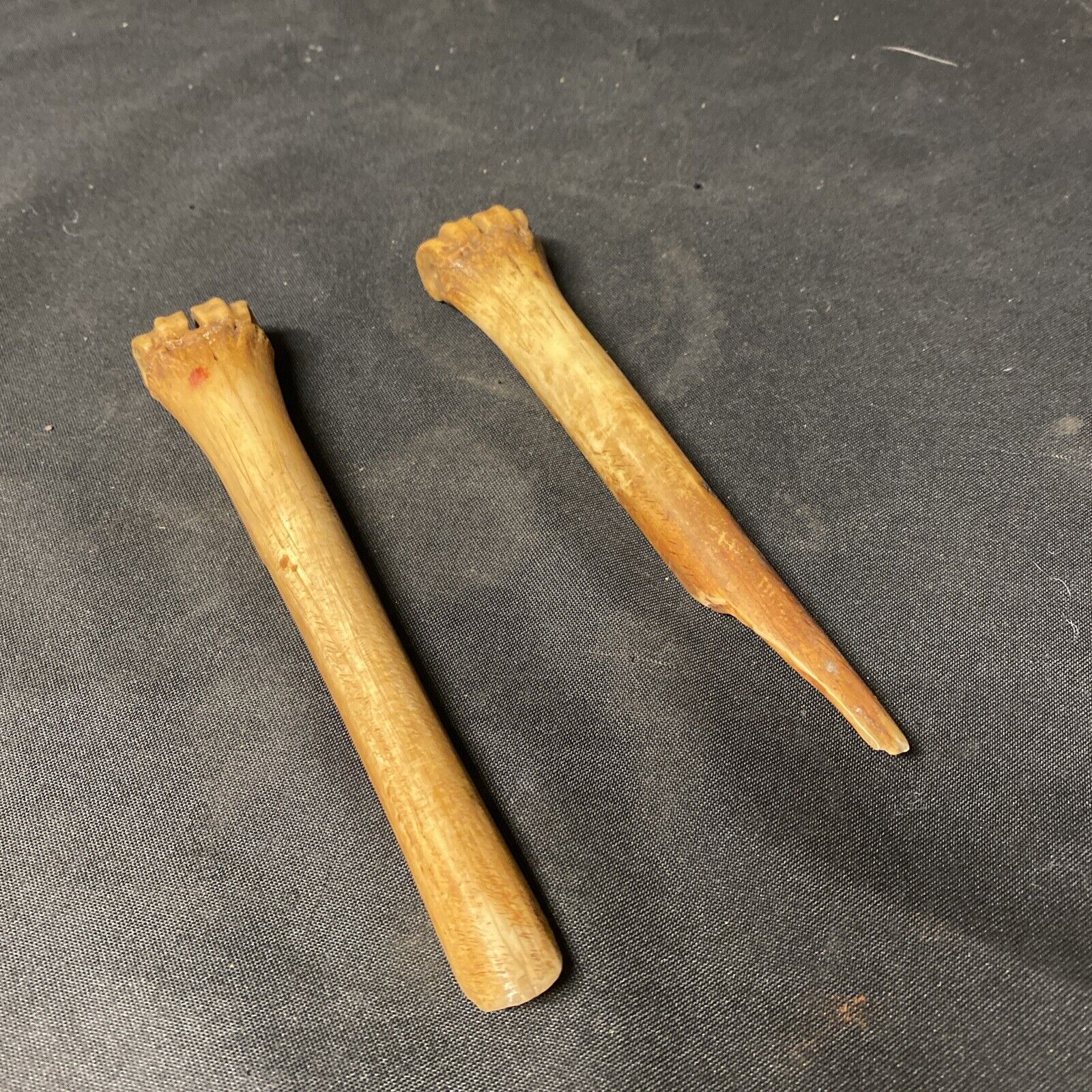 2 x Bovine Bone Apple Fruit Courer Antique Carved - (5375)