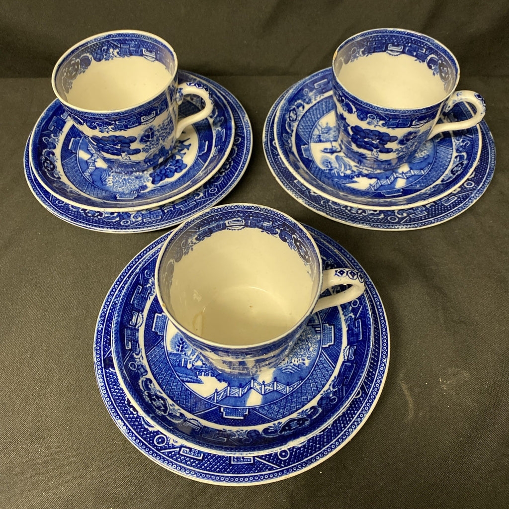 Adderley Ware Old Willow Made In England 3 x Trio Sets - (1718)