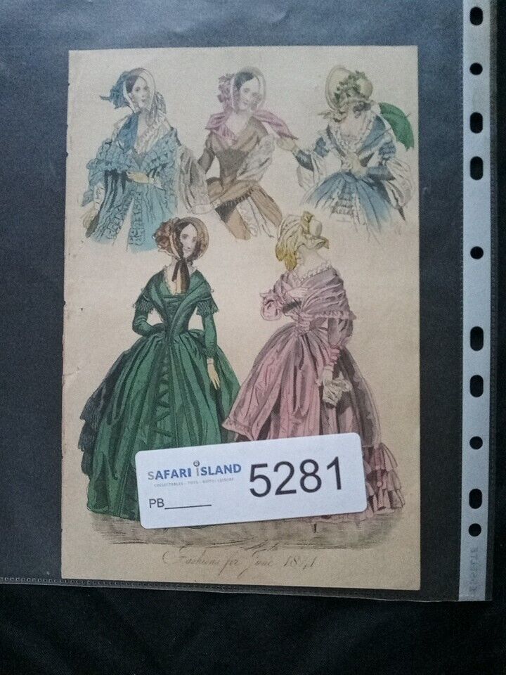 Victorian Regency London Fashion Engraving Plate Antique June 1841 - (5281)