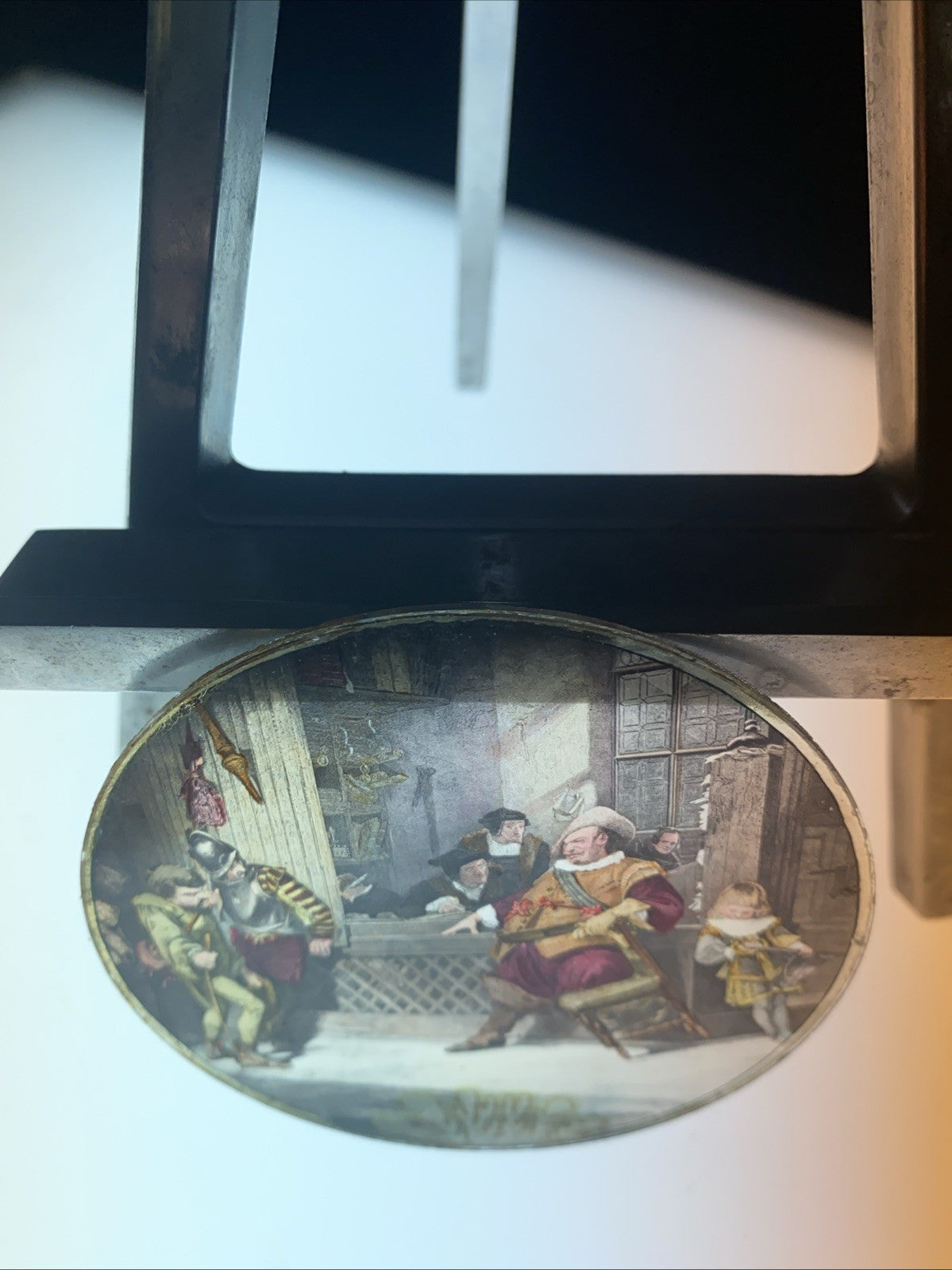 Magic Lantern Victorian Glass Round Handpainted Slide Town Scene (1165)