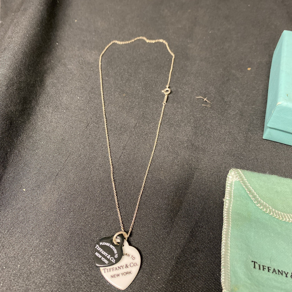 Tiffany & Co. Black White Ireland Bone China Double Heart Necklace (1670)