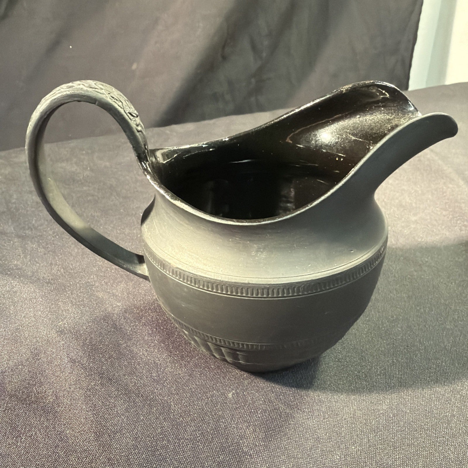 Vintage Black Basalt Jug / Creamer 10cm tall Wedgwood? - (1980)