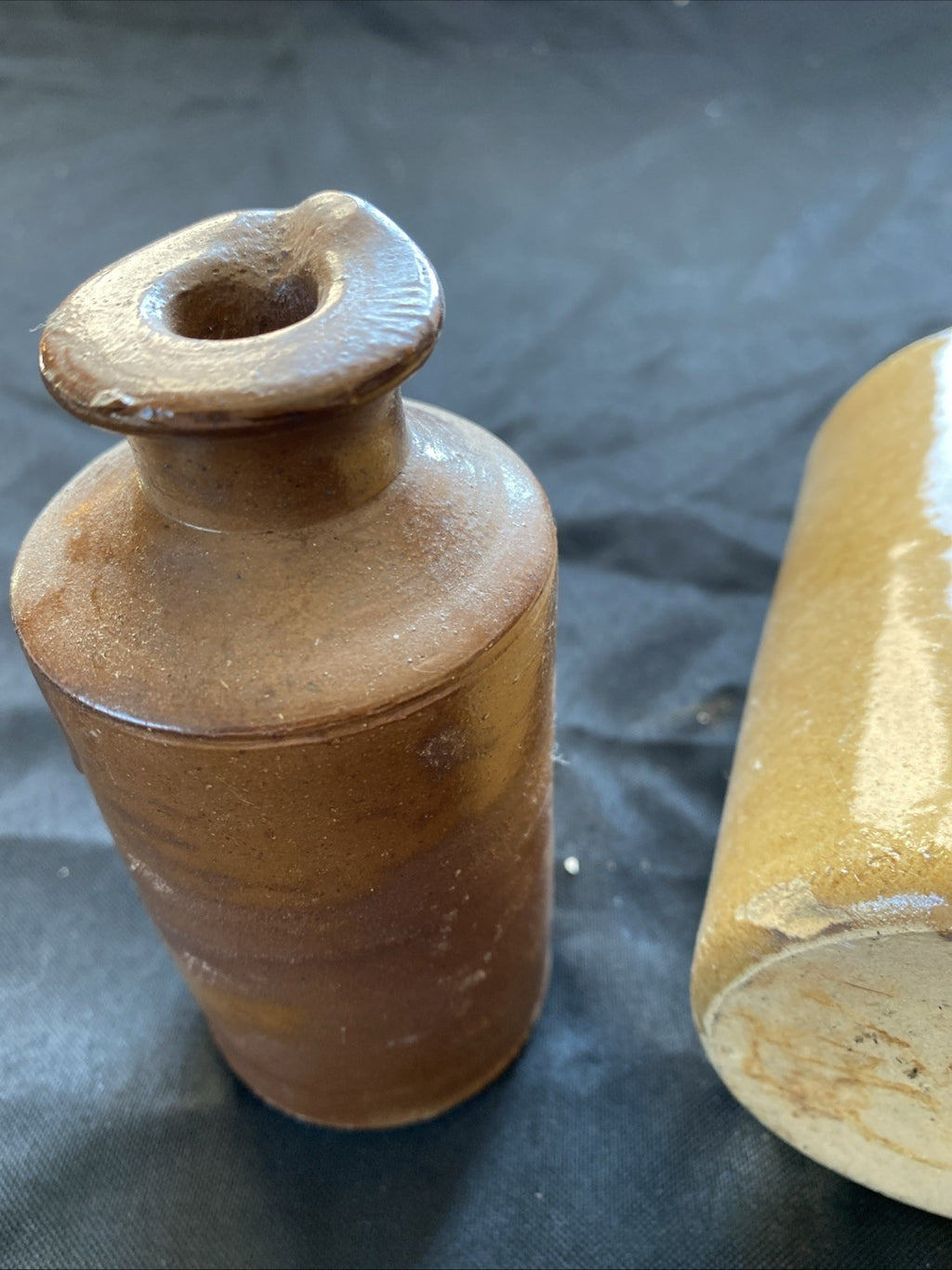 Pair of Salt Glaze Stoneware Bottles SKEY and other 14cm & 12cm Antique - (1015)
