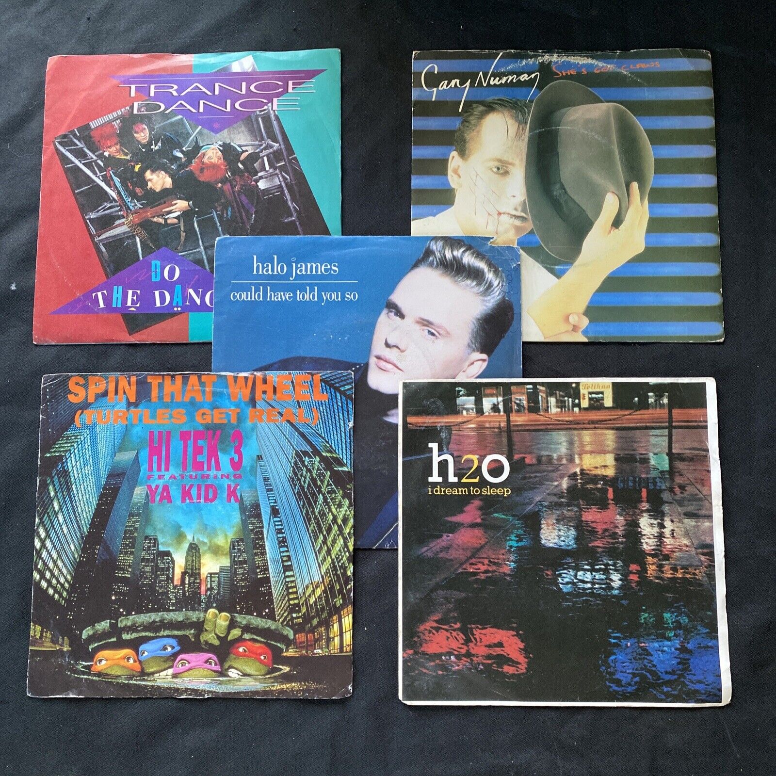 Vinyl Records 7" Singles 5 x 1980's Gary Numan, Halo James, H2O, Etc - (9463)