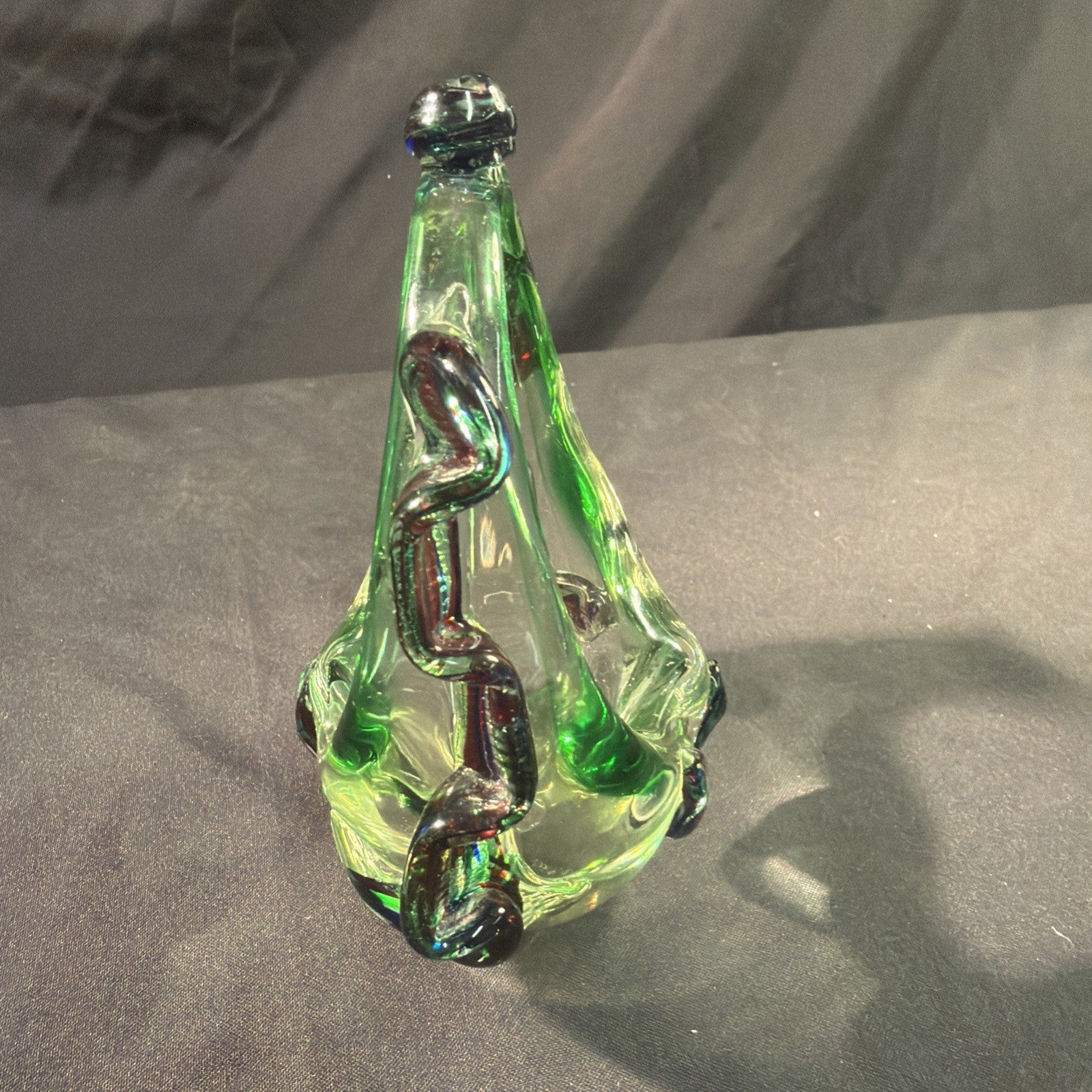 Murano Red Blue and Green Glass Basket ornament vintage 1970's - (2086)
