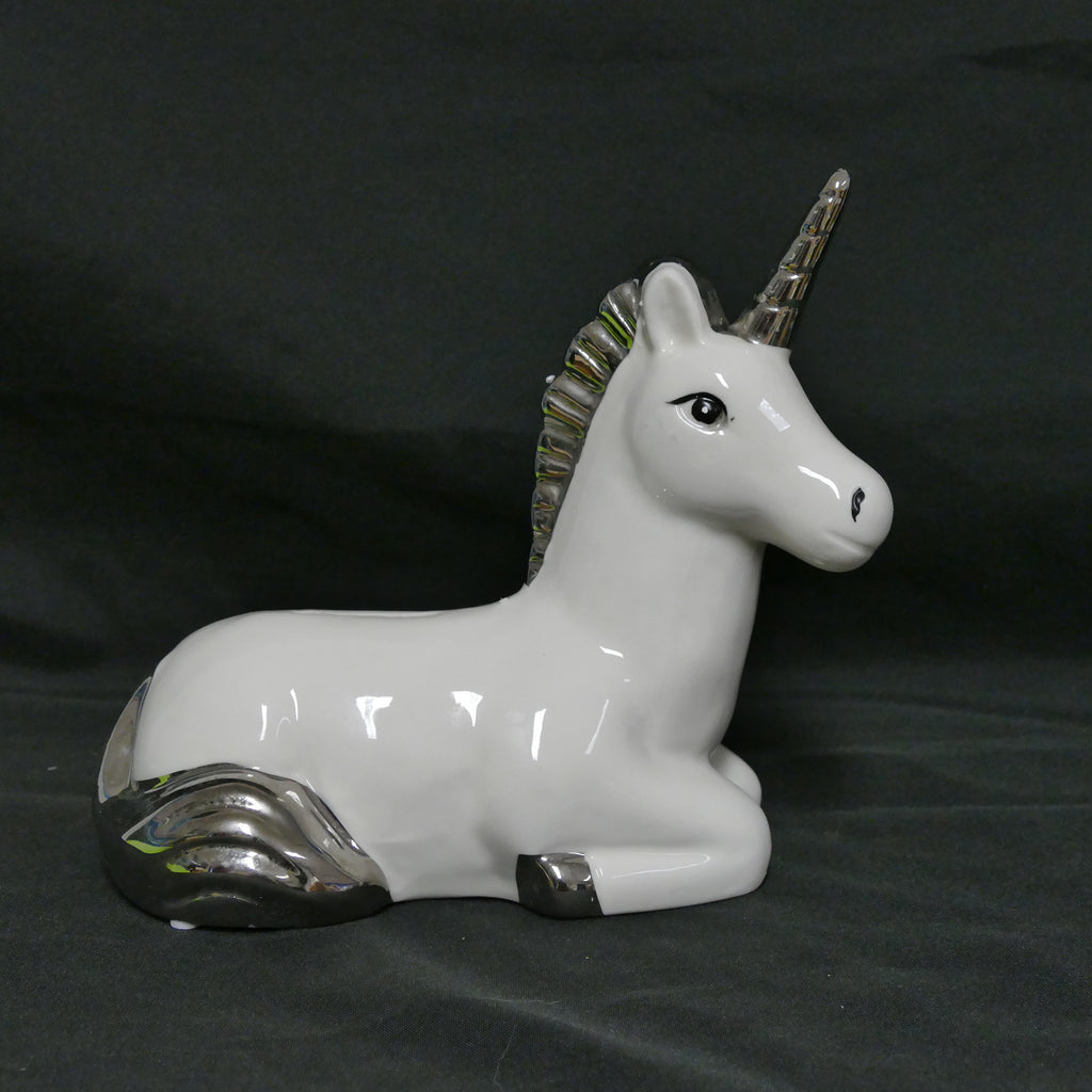 Christening Unicorn Ceramic Money Box Silver Plated Gift CLEARANCE