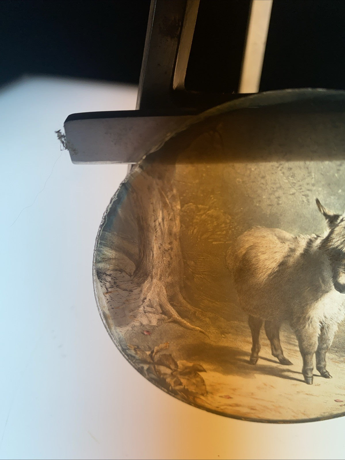 Magic Lantern Victorian Glass Round Handpainted Slide Donkey in the Woods (1125)