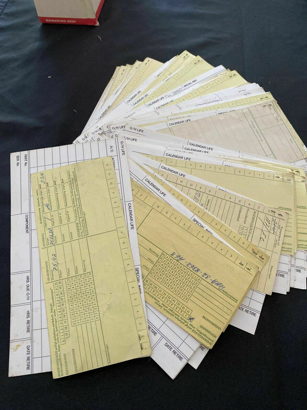 SAAB Factory Aircraft engines inspection Log Cards x 82 Collectable - 1970's - (6496)