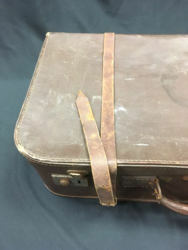Antique Vulcan Leather Suitcase - Large prop theatre use - (2782)