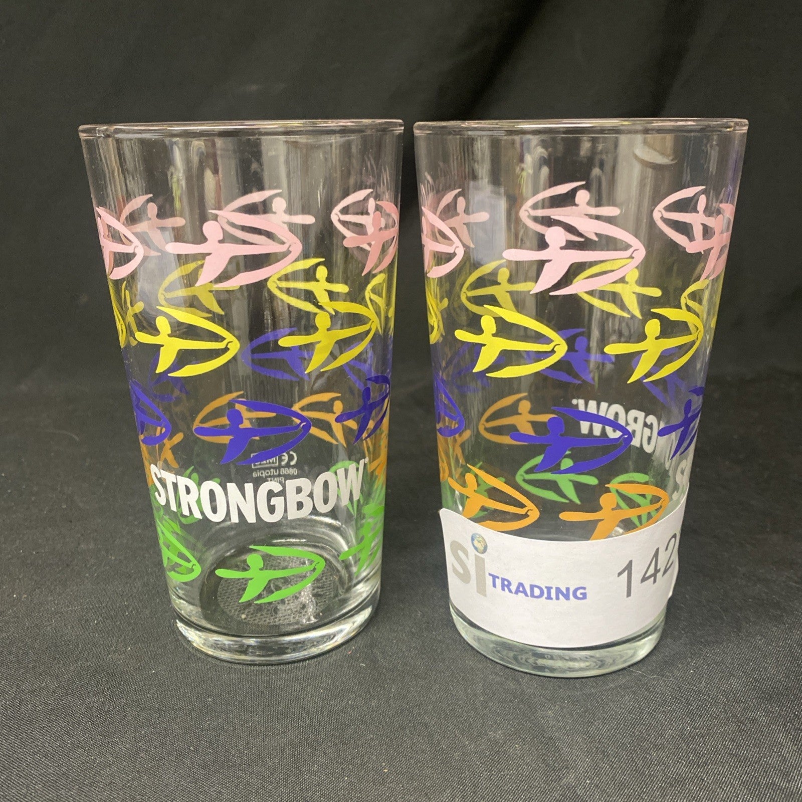 2X Strongbow Cider Utopia multi colour pint Glass Drinks Home Bar Pub Party (1421)