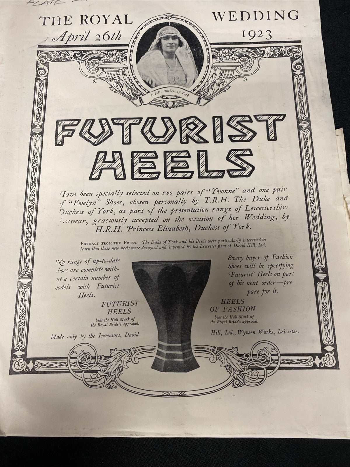 Metal Printers Plate April 26th 1923 Royal Wedding Futurist Heels - (1684)