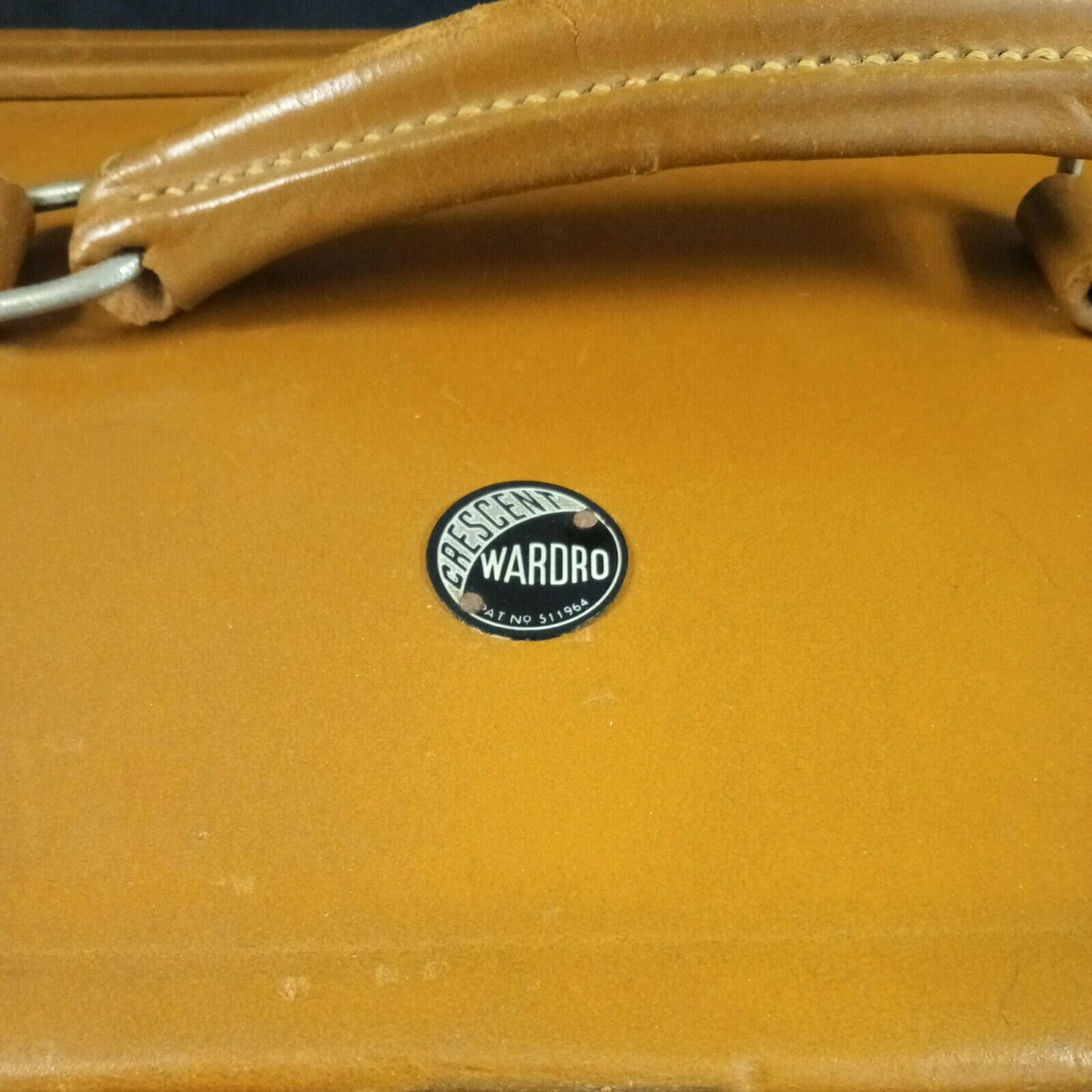 Leather Suitcase Antique Crescent Wardro Solid Case - (7983)