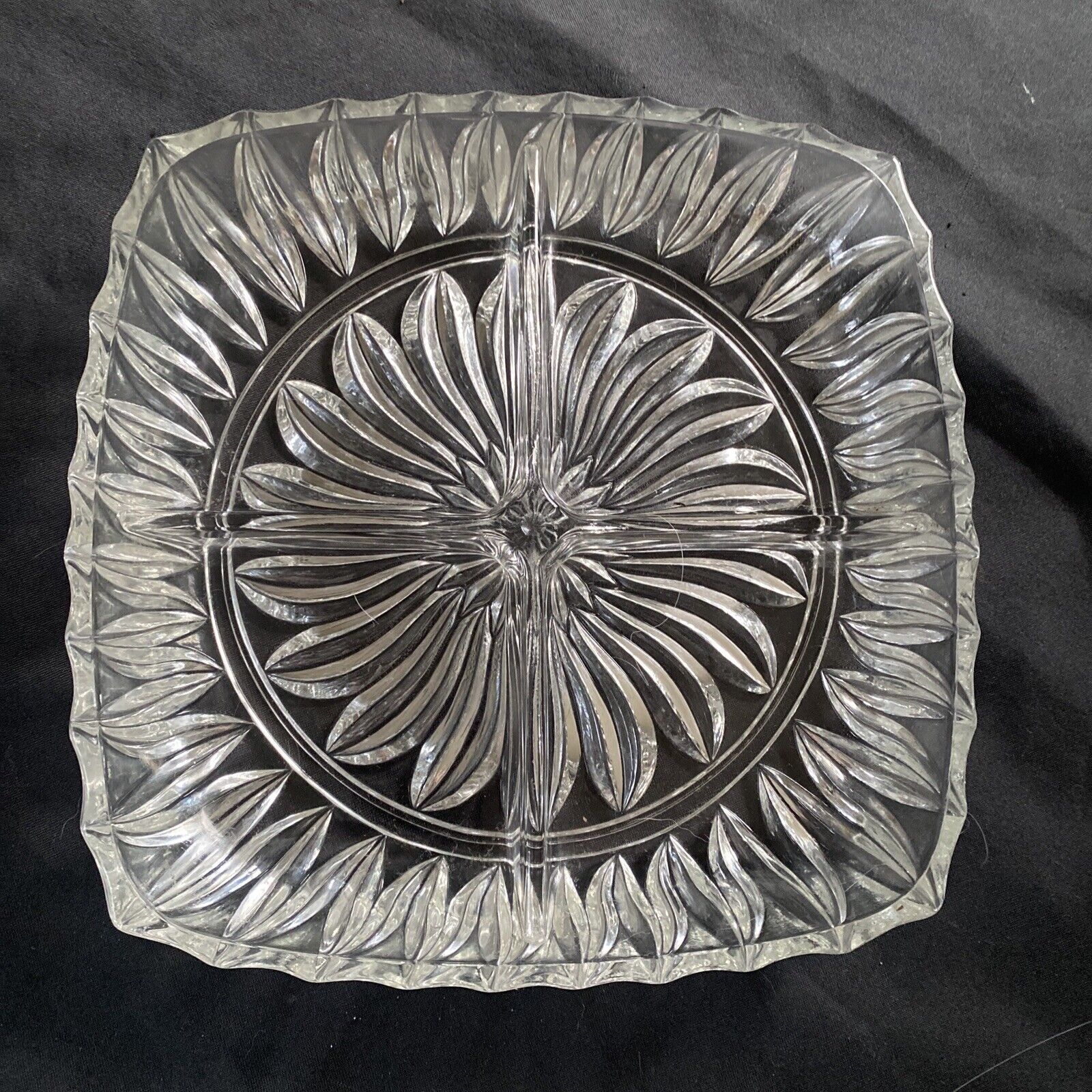 Vintage Heavy Cut Glass Serving dip snack nibbles dish - 9354