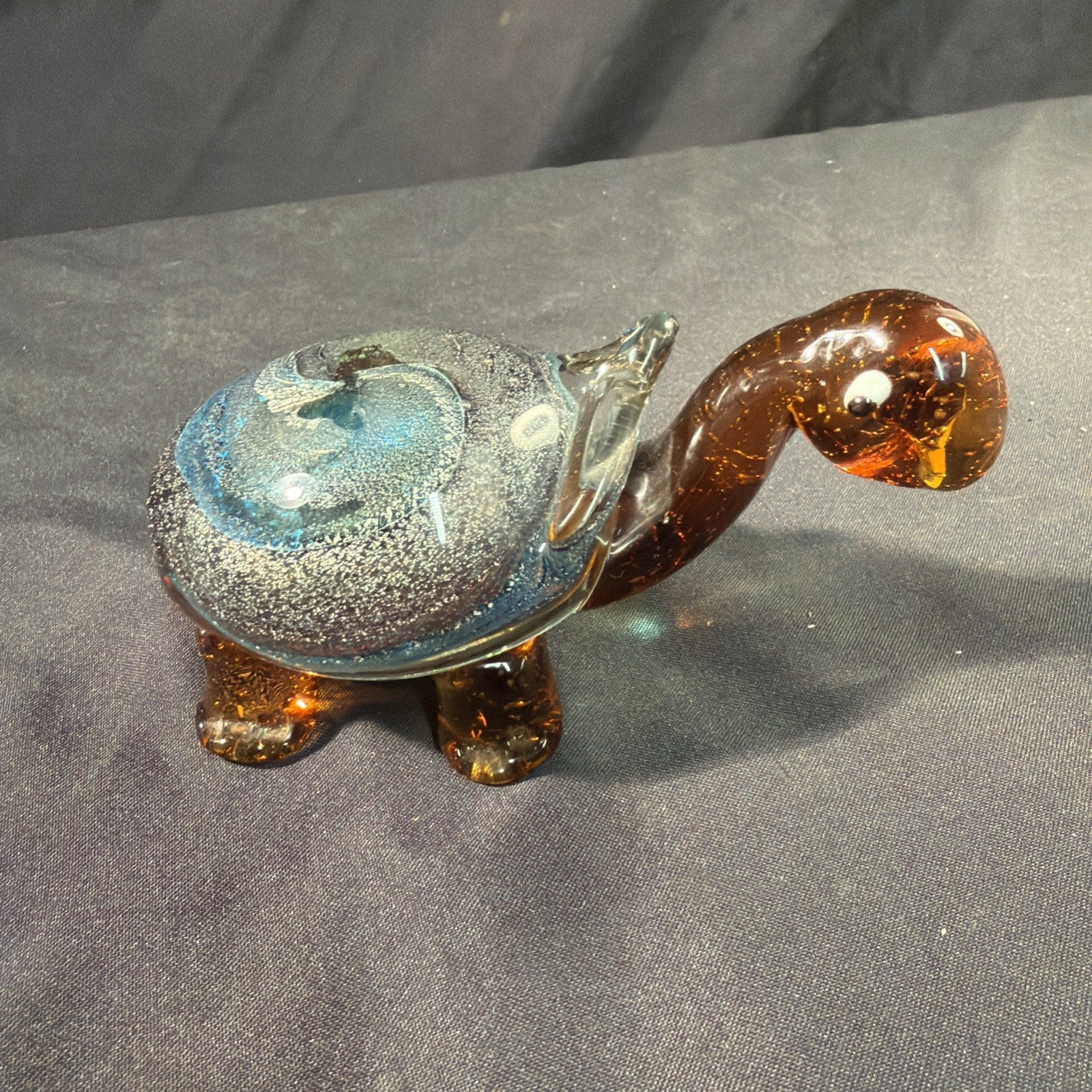 Murano Glass Turtle Amber Glass Ornament 15cm Vintage 1970's - (2084)