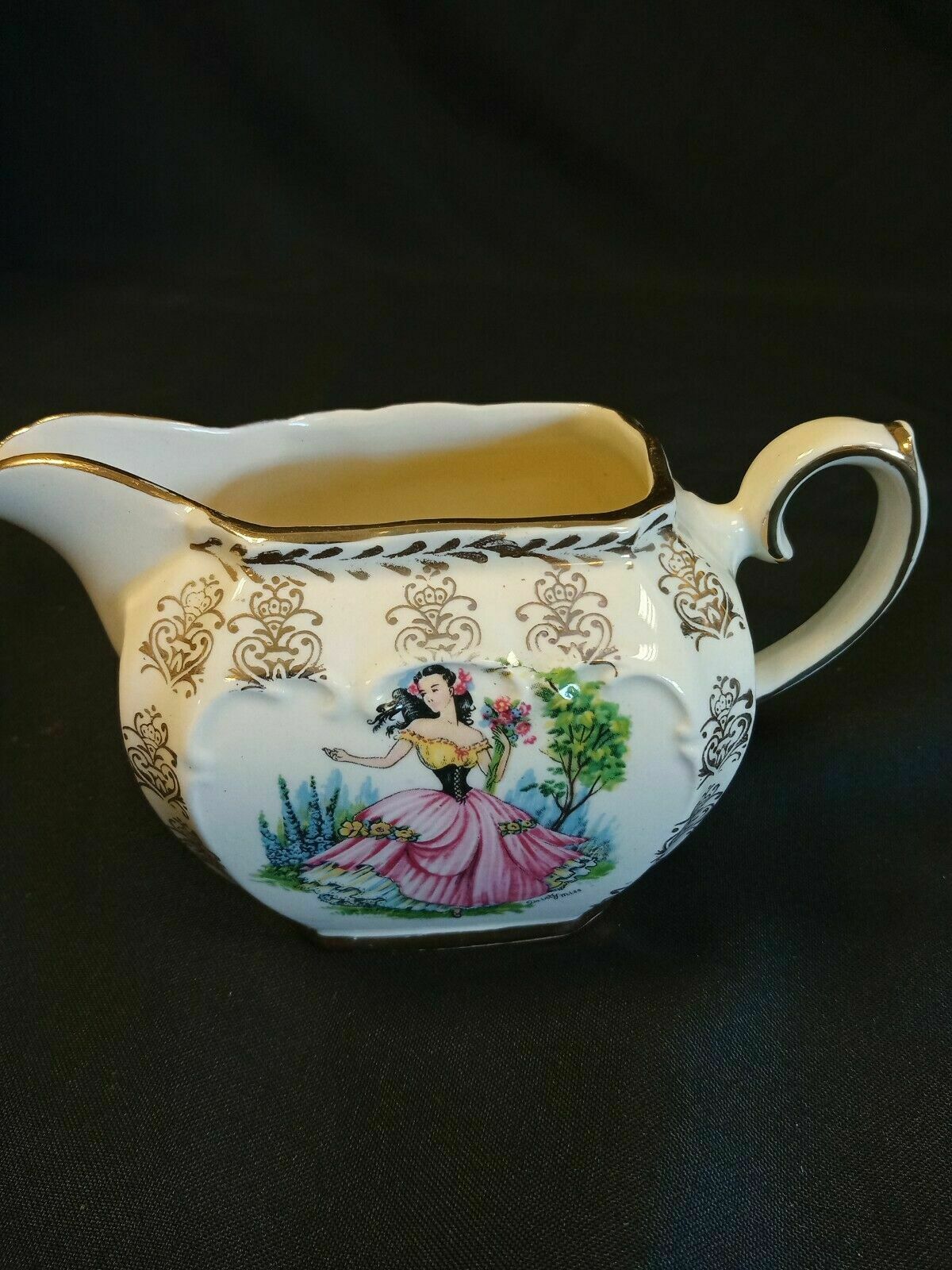 Vintage Sadler Cream Jug DAINTY MISS Gilded 7.5cm Tall - (7892)