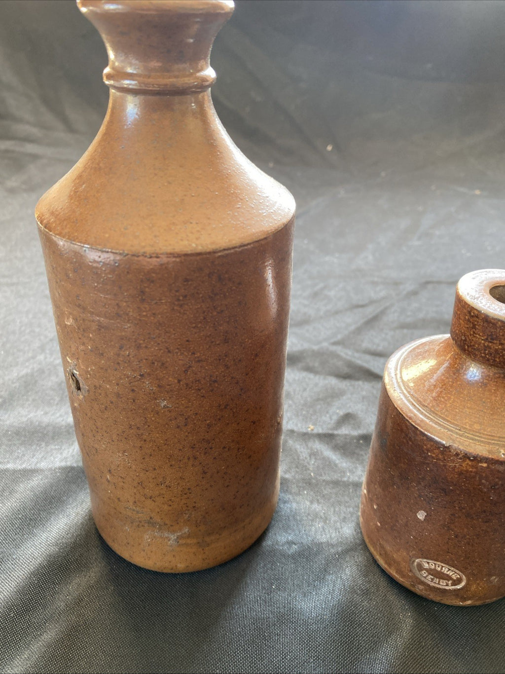 Pair of Salt Glaze Stoneware Bottles Bourne Denby Antique Home Décor - (1005)