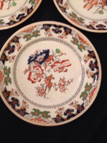 MINTON Imari Pattern Peony and red bird x 3 Plates 1860  - VERY RARE    (1355)