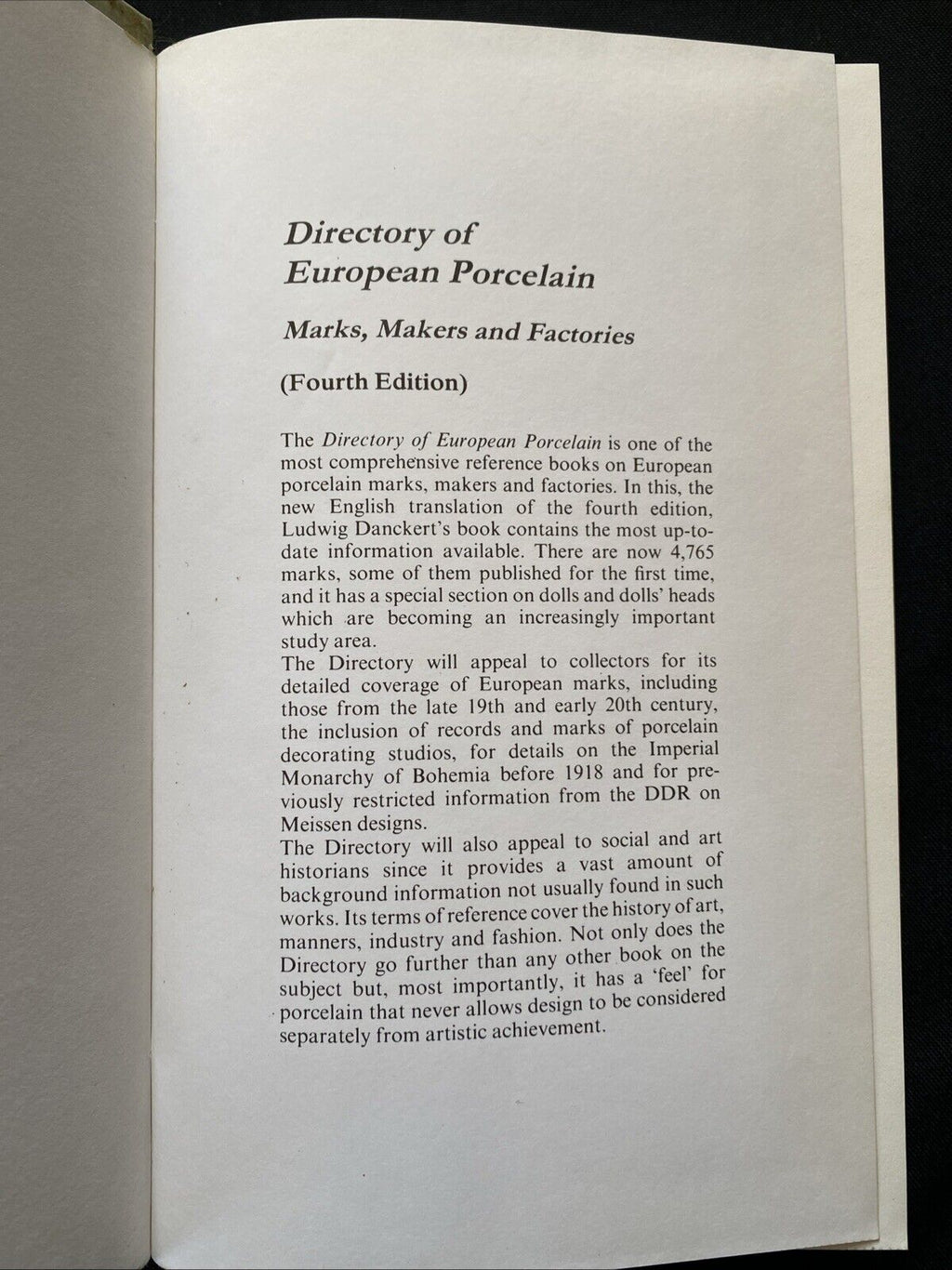 Directory of European Porcelain by Ludwig Danckert 1993 Hardback Ex Cond (5890)
