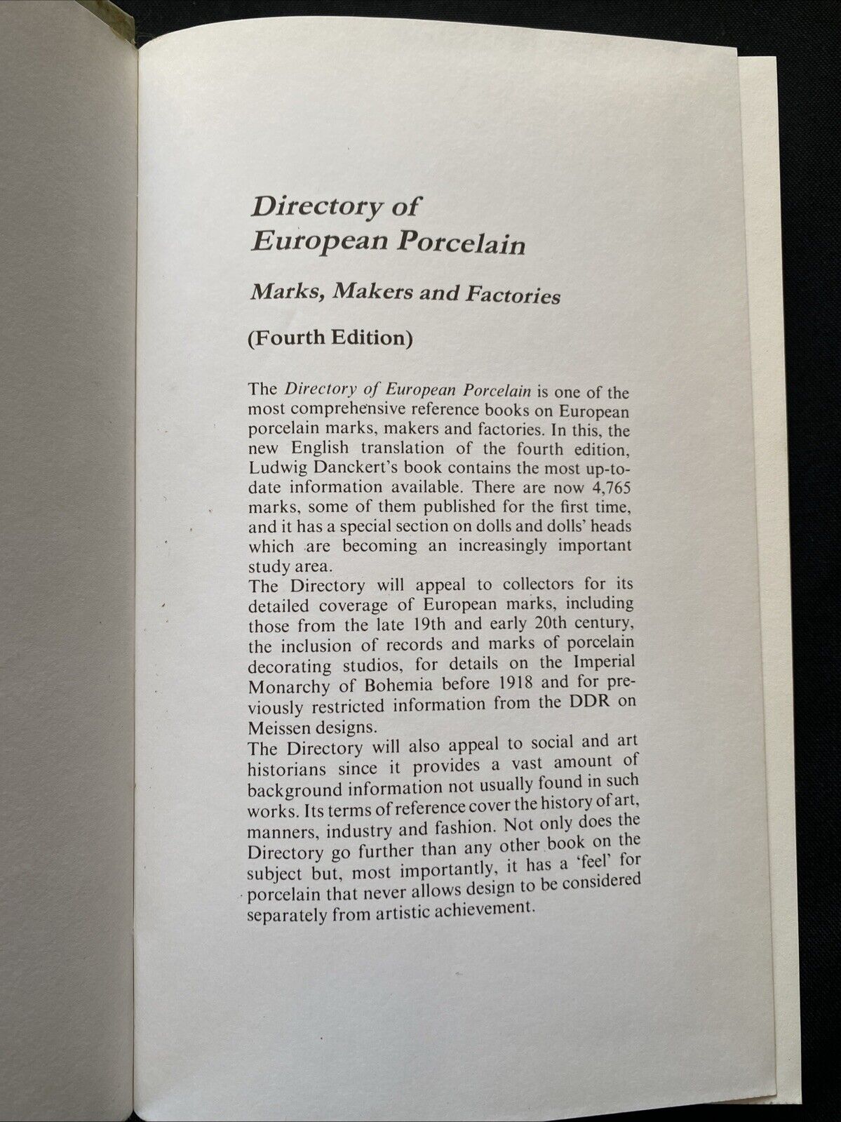 Directory of European Porcelain by Ludwig Danckert 1993 Hardback Ex Cond (5890)