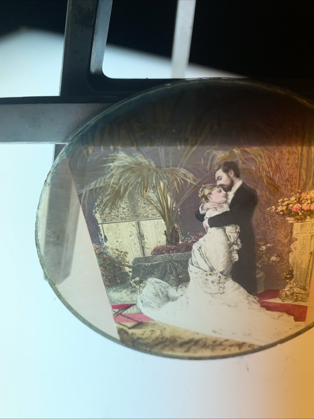 Magic Lantern Victorian Glass Round Handpainted Slide The Wedding (1161)
