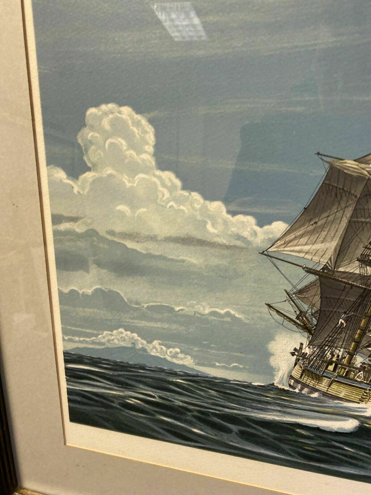 Richard Linton Australian Original Signed Framed Lithograph Ship Tahiti (7366)