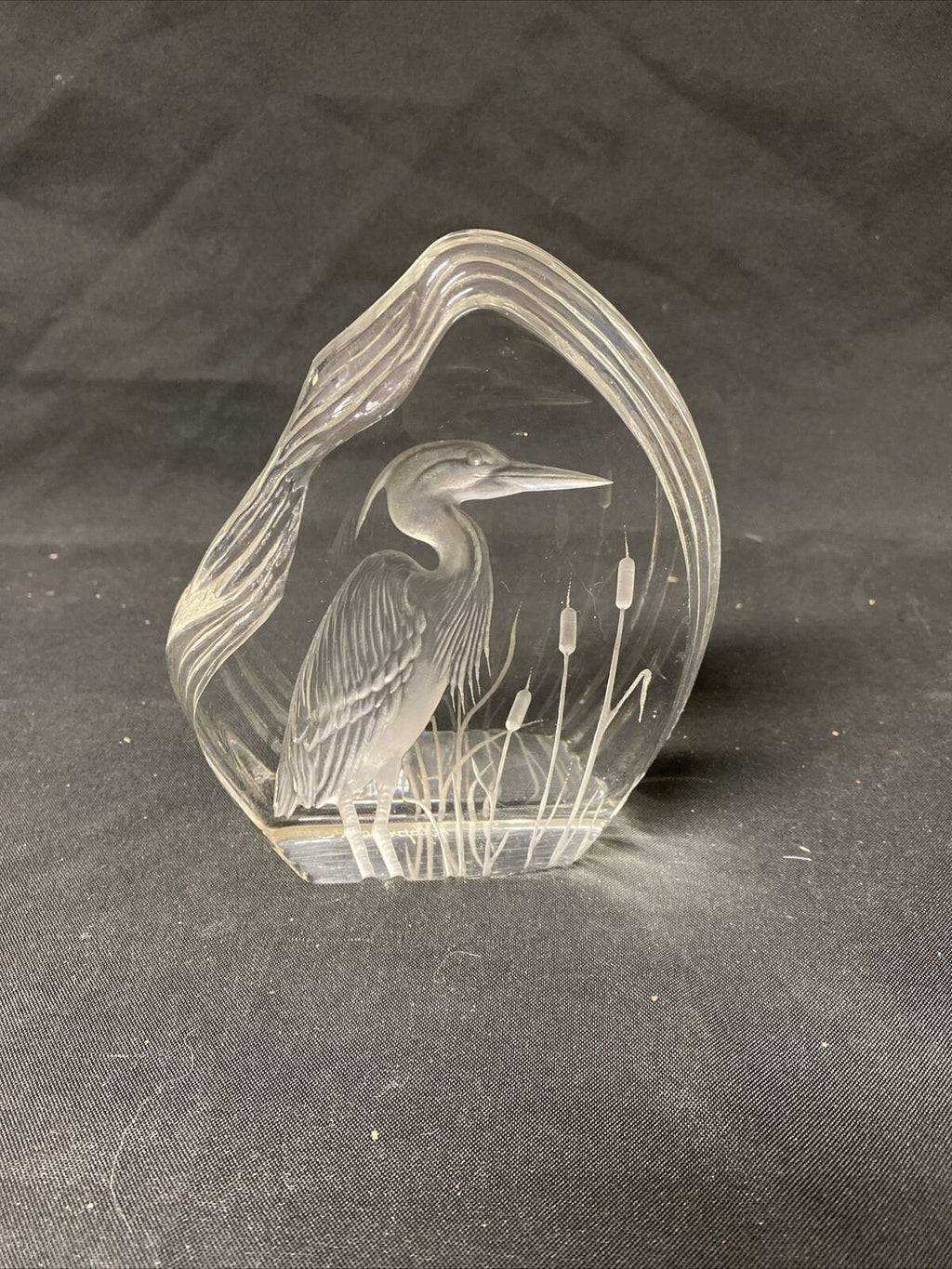 Vintage 70's Swedish Crystal Glass Paperweight Signed Kingfisher - (5032)