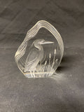 Vintage 70's Swedish Crystal Glass Paperweight Signed Kingfisher - (5032)