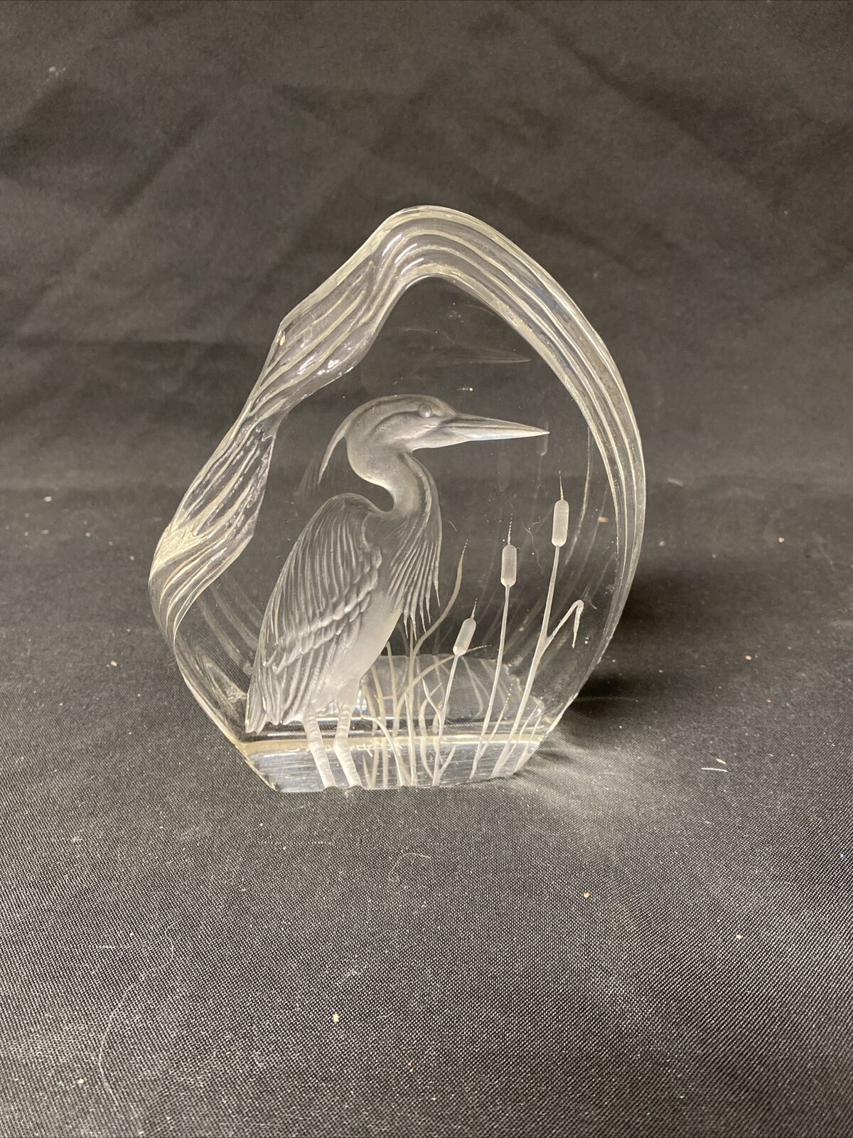 Vintage 70's Swedish Crystal Glass Paperweight Signed Kingfisher - (5032)