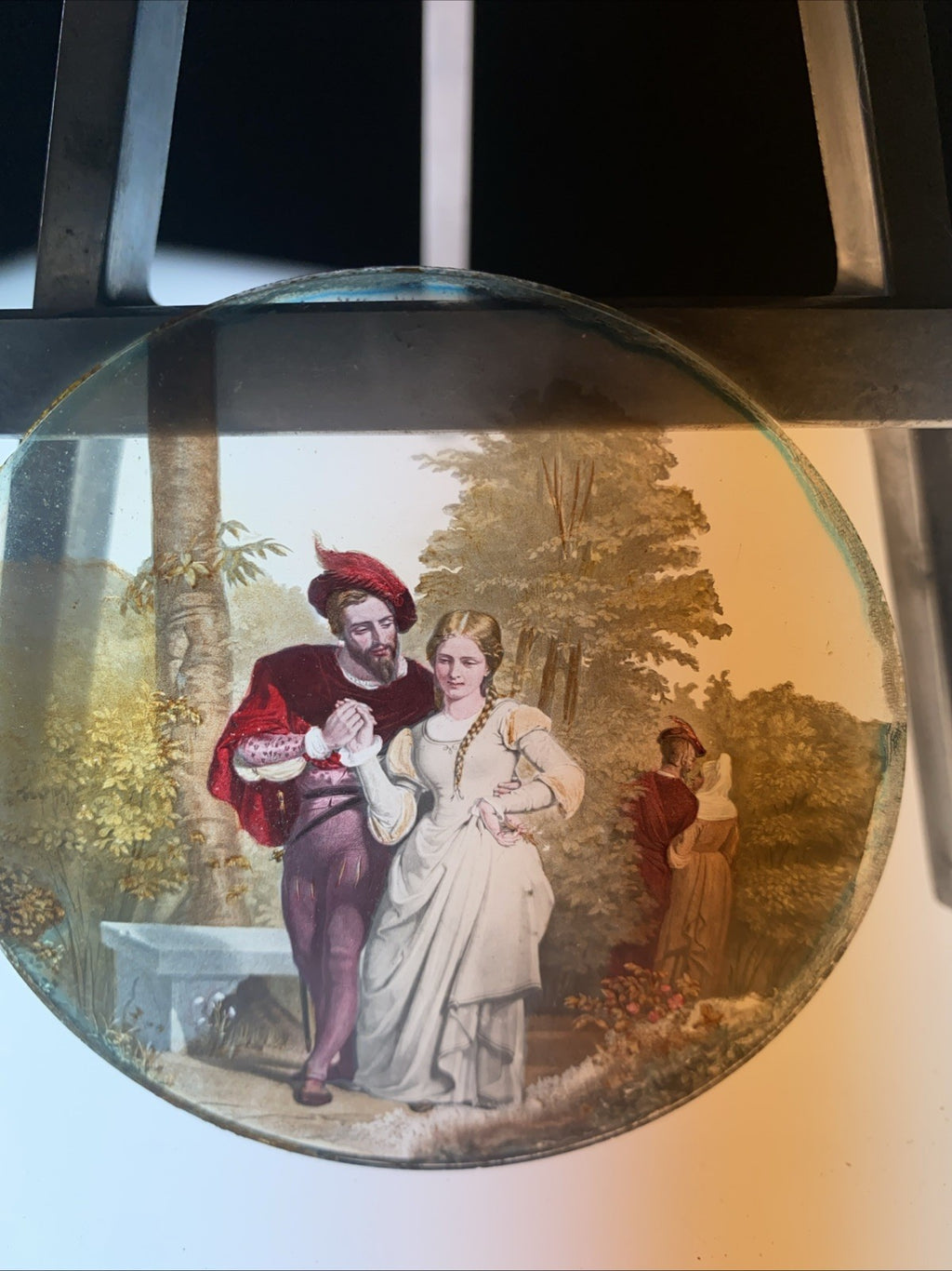 Magic Lantern Victorian Glass Round Handpainted Slide A Courting Couple (1148)