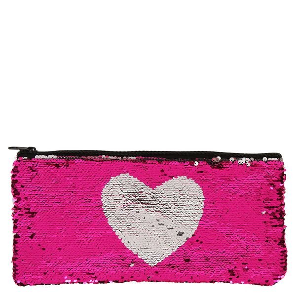 BULK BUY 12 x Large Heart reversible sequin pencil / beauty case - Paperchase