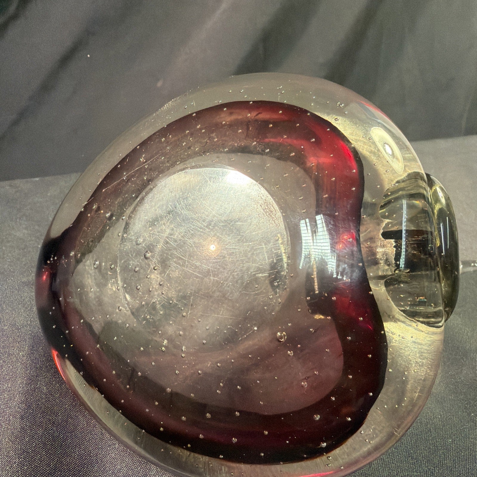 Murano Glass Swan Smoked & Red Glass Trinket bowl 19cm Vintage 1970's - (2085)