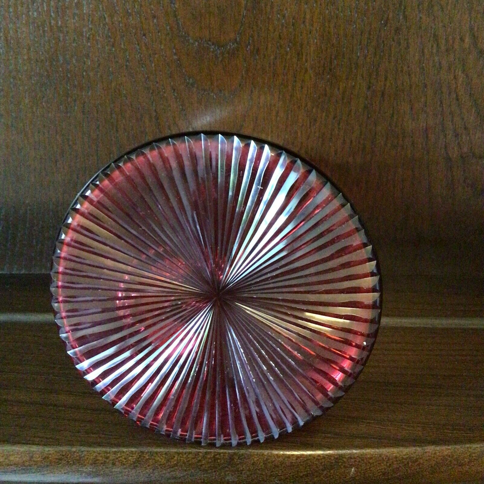 Antique wide bottom Cranberry Glass jug 5.5" high - (9775)