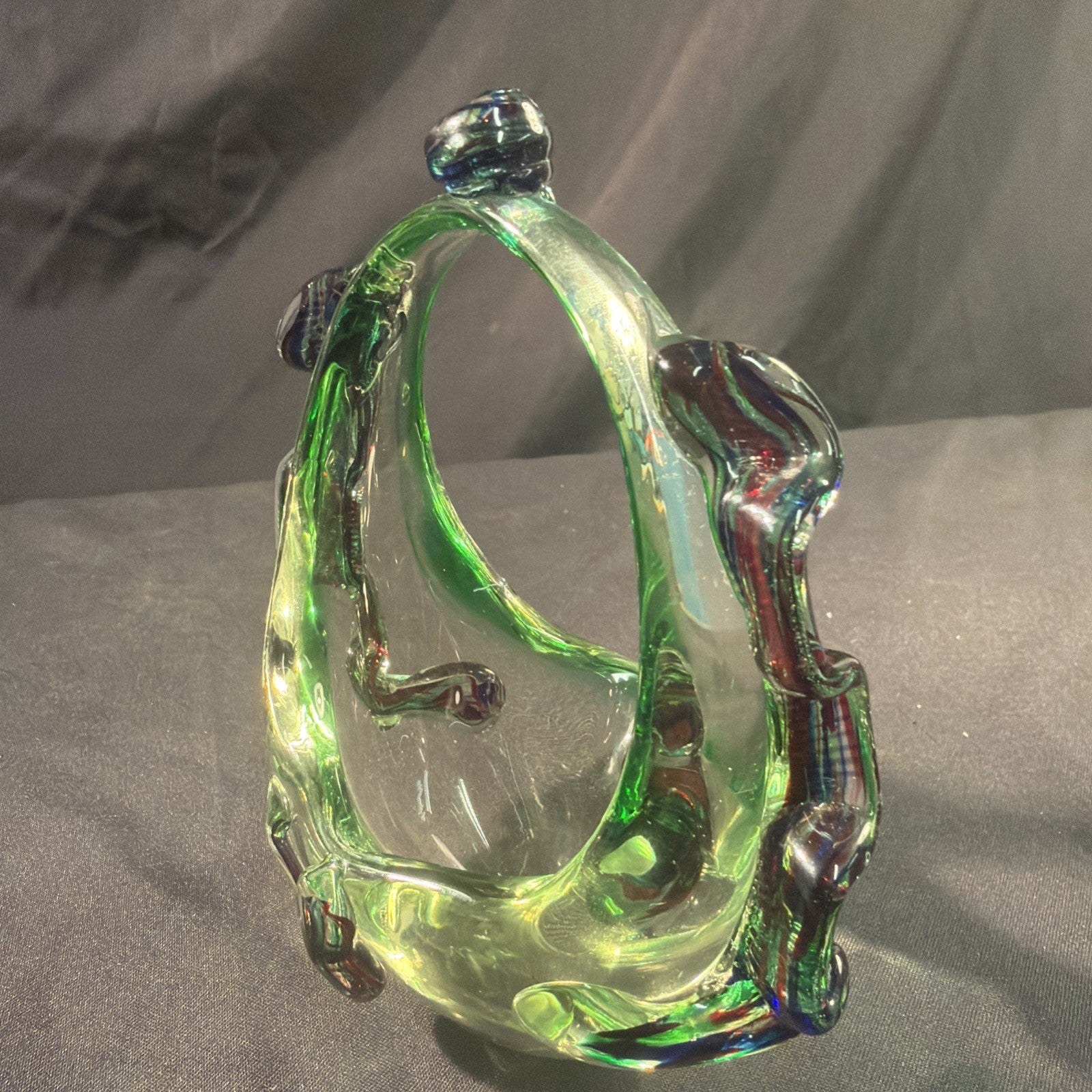 Murano Red Blue and Green Glass Basket ornament vintage 1970's - (2086)