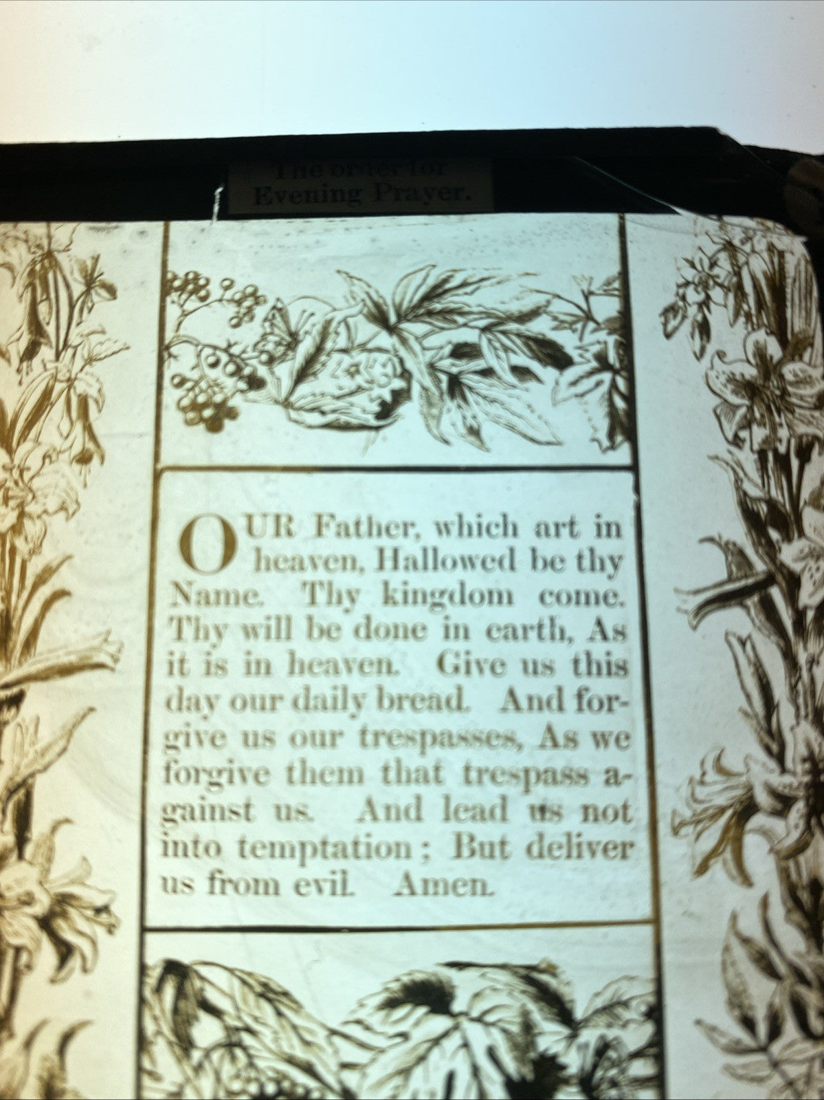 Magic Lantern Victorian Glass Square Antique Handpainted The Lords Prayer (1177)