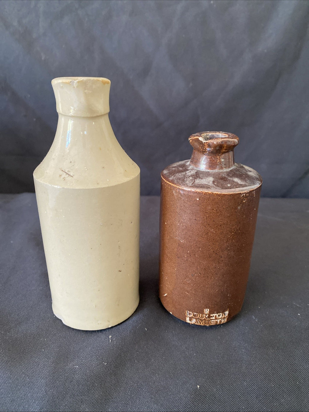 Pair of Salt Glaze Stoneware Bottles Doulton Lambeth Home Décor 14cm&11cm (1018)