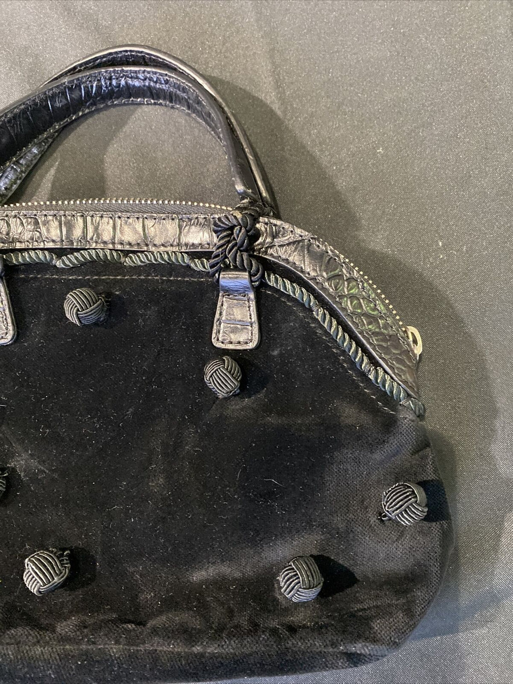 Vintage Handbag Mazzini Black velvet with rope detail - (8433)