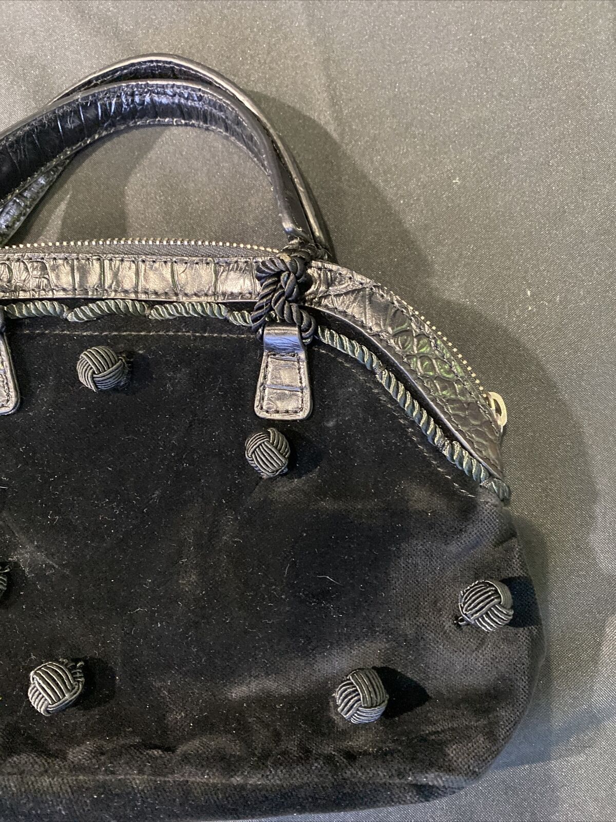 Vintage Handbag Mazzini Black velvet with rope detail - (8433)