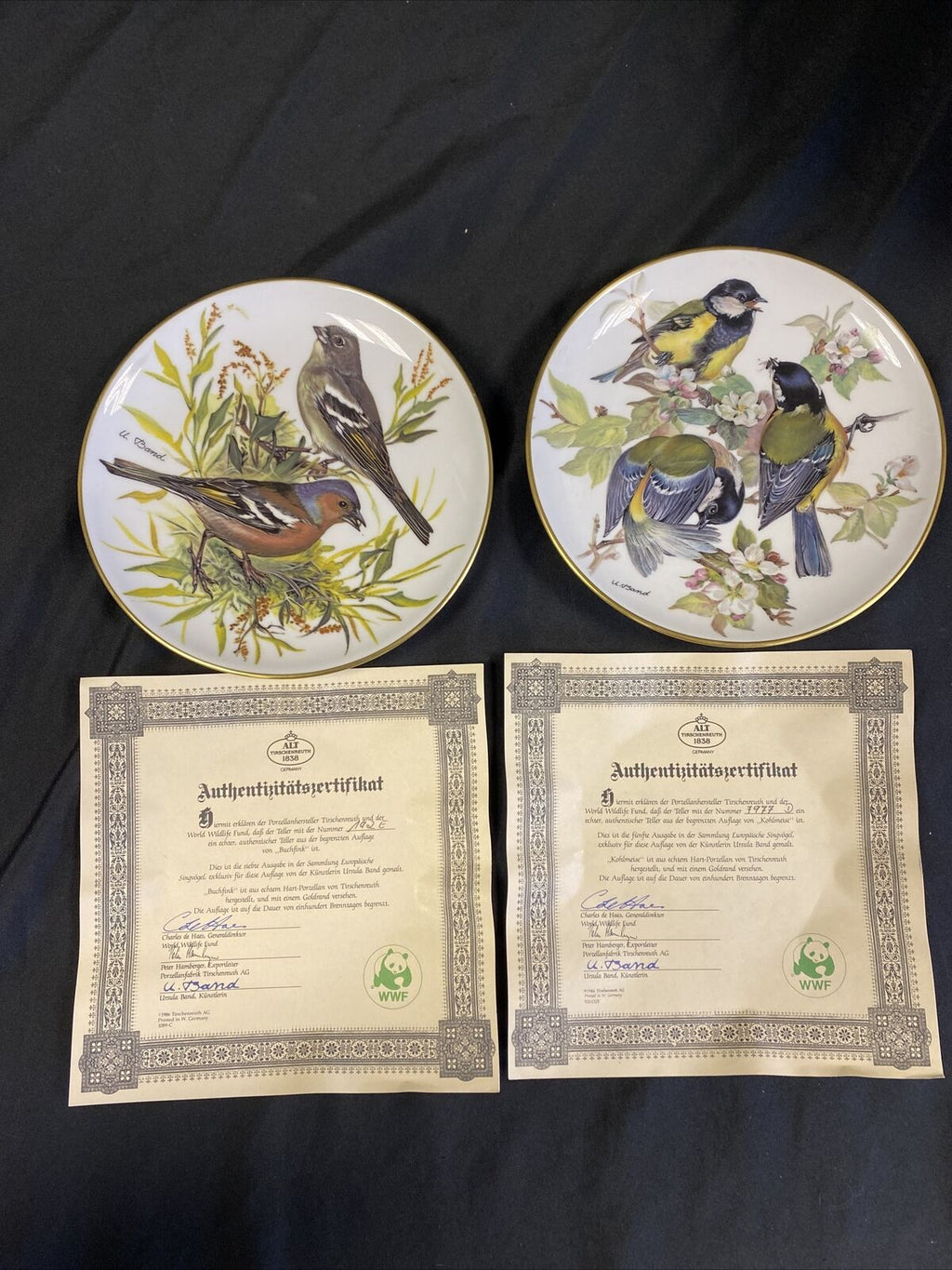 WWF Tirschenreuth Bands Songbirds Europe Plates x2 Bullfinch & Great Tit (7829
