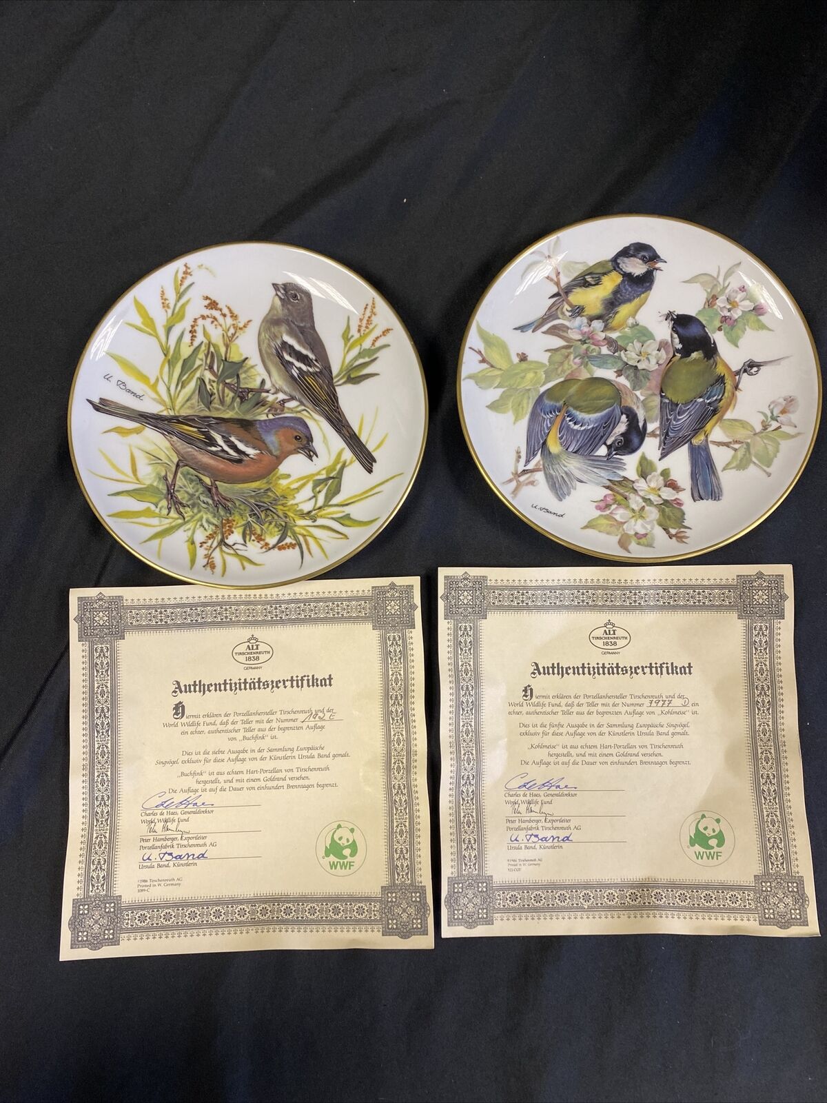 WWF Tirschenreuth Bands Songbirds Europe Plates x2 Bullfinch & Great Tit (7829