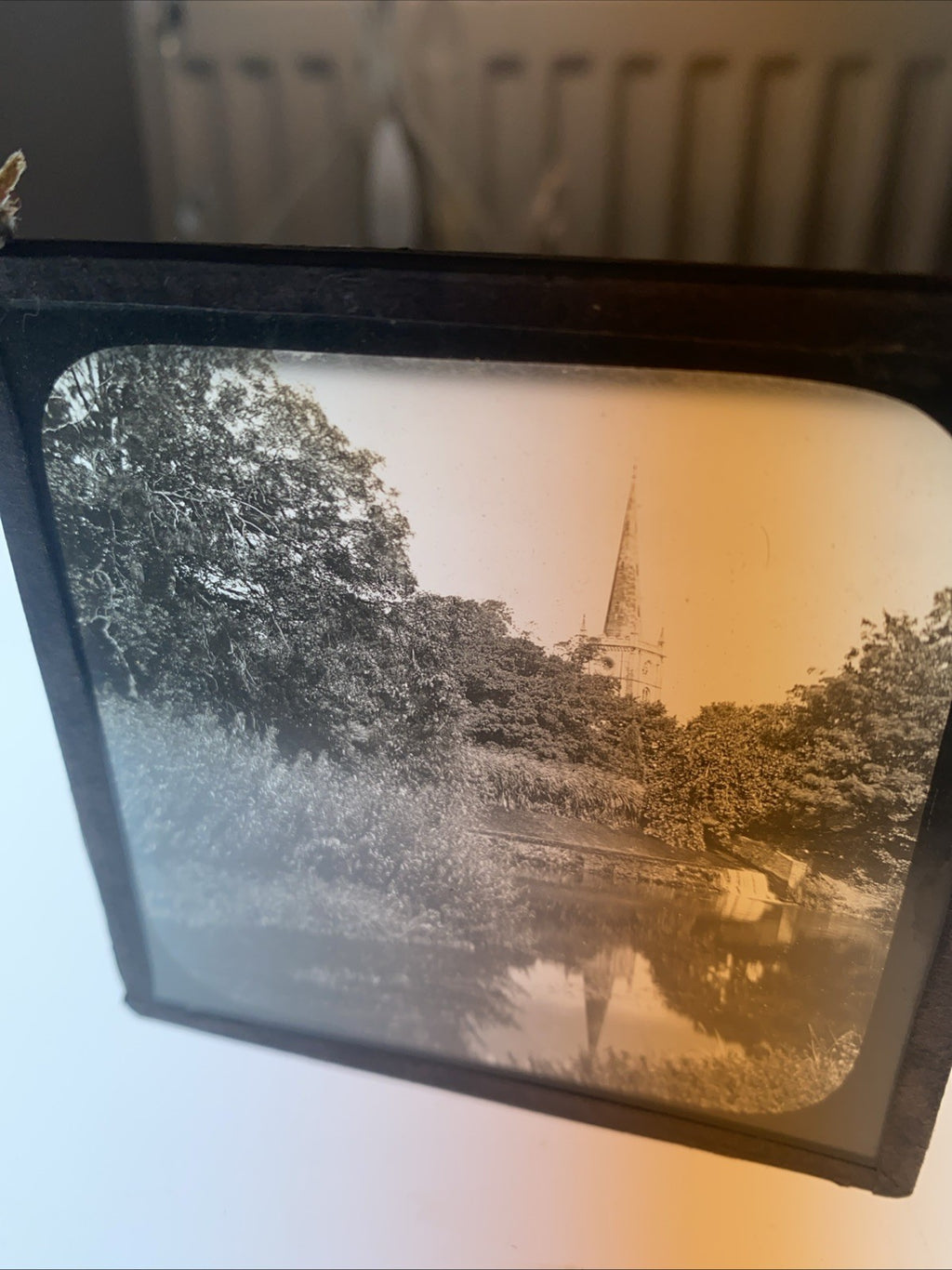 Magic Lantern Victorian Glass Square Photo Trinity Church River Avon (1069)