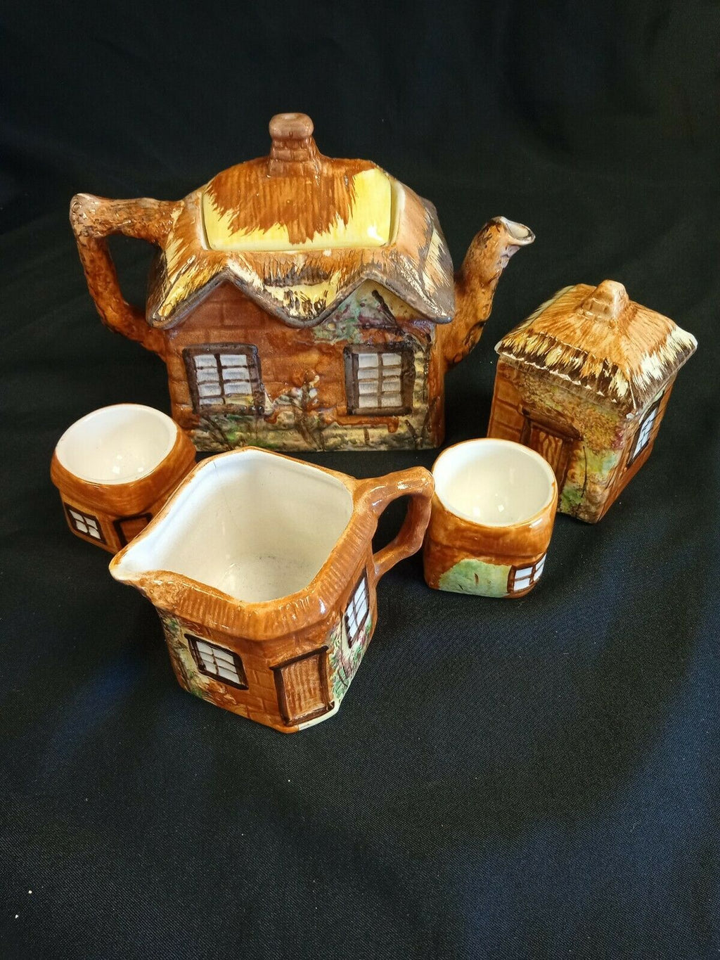 Price Kensington Ye Olde Cottage Teapot, Egg cups, Creamer, Sugar pot - (7901)