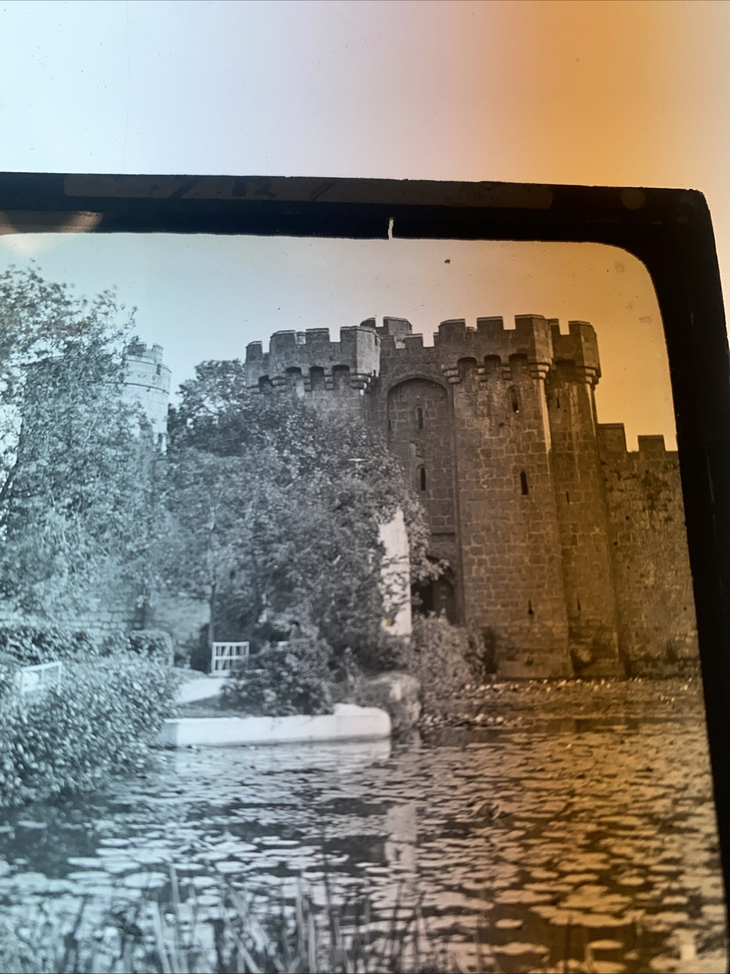 Magic Lantern Victorian Glass Square Photo x2 Bodiam Castle Sussex (1070)
