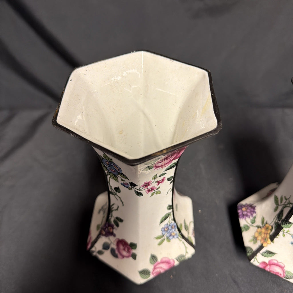 Delton Ware Burslem Rose Trellis 1904 - 1910 Pair of Vases - (1877)