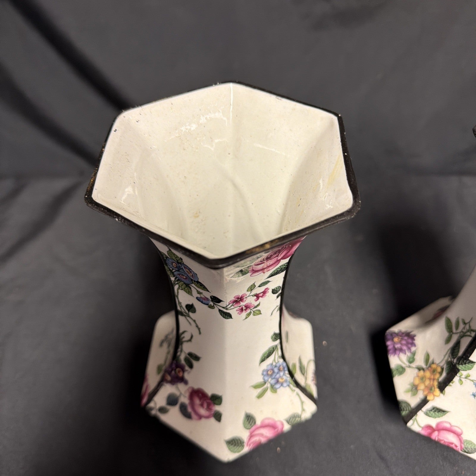 Delton Ware Burslem Rose Trellis 1904 - 1910 Pair of Vases - (1877)