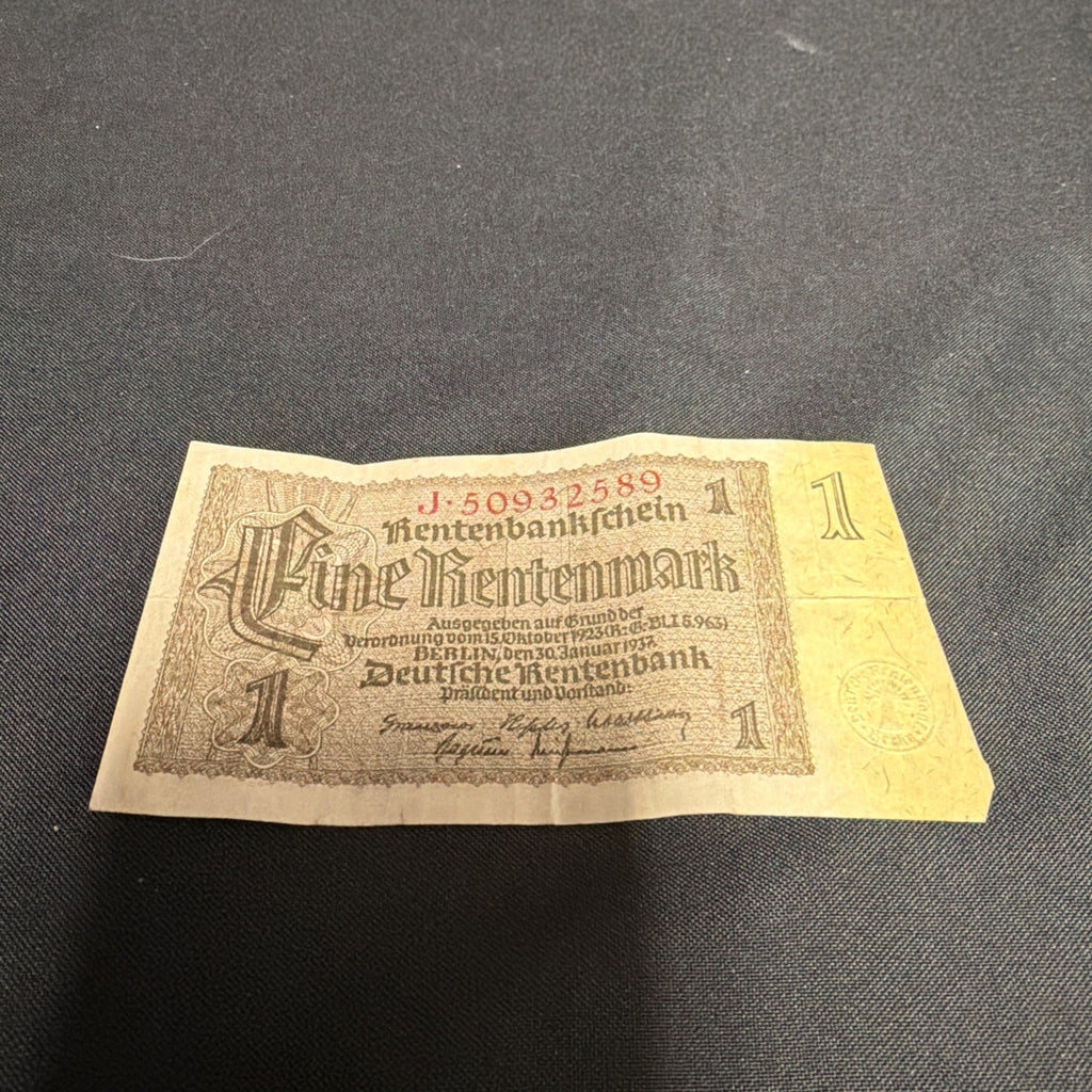 Bank Note Antique 1 Rentenmark Berlin 1937 German Banknote Circulated - (2319)