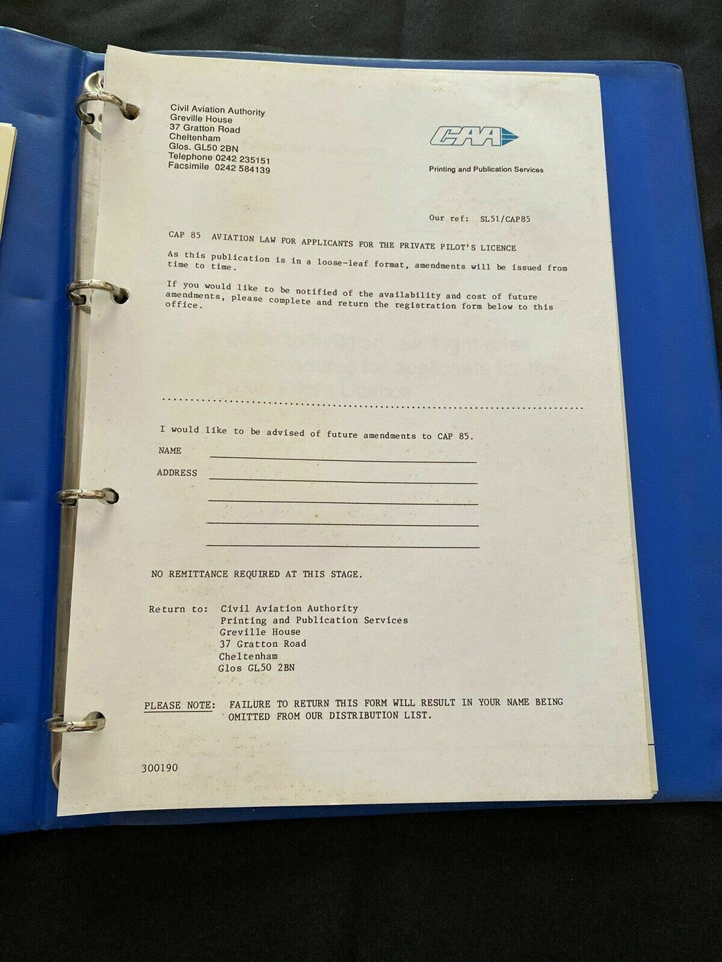 Civil Aviation Authority 1990 Aviation Law for Private Pilots Licence - (6498)
