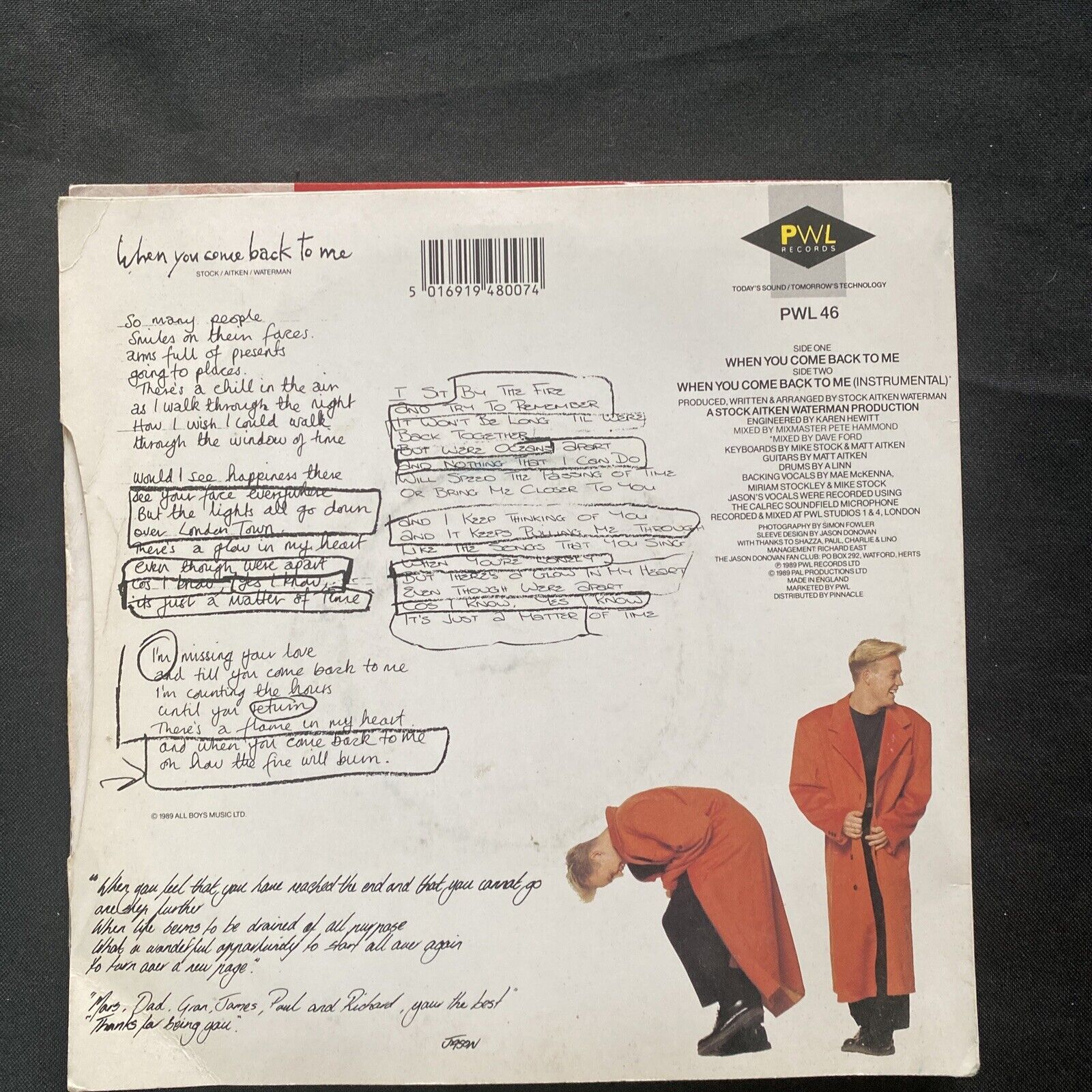 Vinyl Records 7" Singles 5 x 1980's Jason Donovan, Darts, aurra - (9436